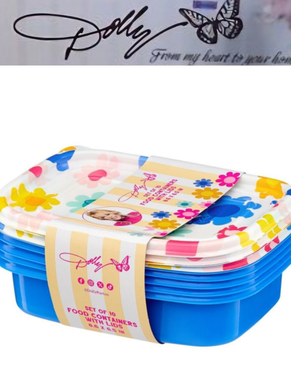 Dolly Parton Set Of 5 Floral Food Storage Containers- Blue